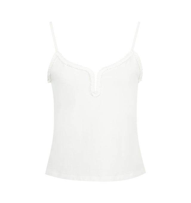 Image 1 of 2 - WHITE - DEIJI STUDIOS Clasp Singlet featuring a fine strap singlet with a soft scooped neckline, adjustable straps, clasp closure at the centre front and delicate frill edge detailing. 100% GOTS organic cotton.