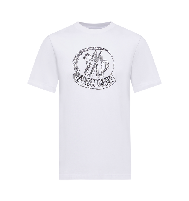Image 1 of 1 - WHITE - MONCLER Sketch Embroidered Logo Cotton T-Shirt featuring cotton jersey, crew neck, short sleeves and embroidered logo motif. 100% cotton. Made in Turkey.