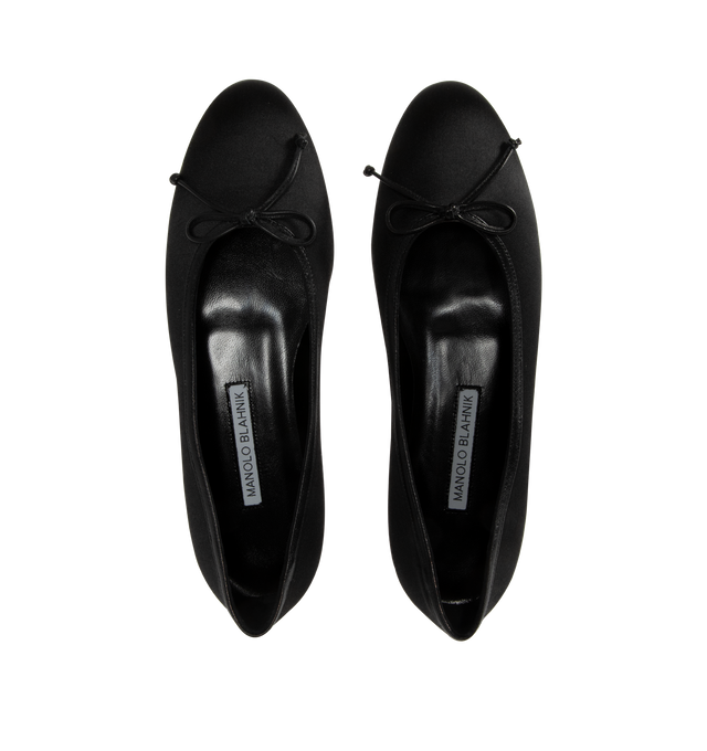 Image 4 of 4 - BLACK - Manolo Blahnik black suede round toe ballerina flats featuring decorative bow detail, slip-on design and flat stacked 10mm heel. Upper: 100% kid suede. Sole: 100% calf leather. Lining: 100% kid leather. Made in Italy.