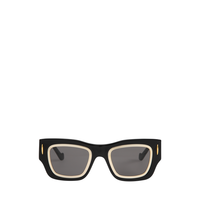 Image 1 of 3 - BLACK - Cinema Frame Rectangle-shaped sunglasses in an acetate and gold-finish metal double frame construction. Featuring International fit, UVA/UVB protection, gold-finish metal LOEWE. Made in Italy.