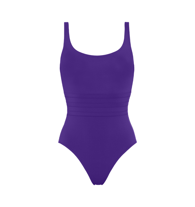 Image 1 of 5 - PURPLE - ERES Asia Tank One-Piece Swimsuit featuring broad straps, round neckline and three reinforced bands around the waist. Main: 84% Polyamid, 16% Spandex. Second: 68% Polyamid, 32% Spandex. Made in France. 