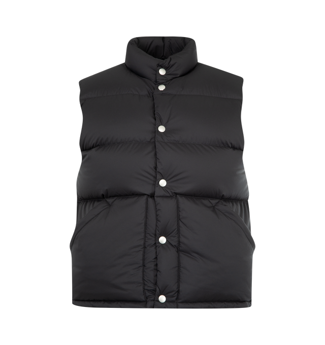 Image 1 of 2 - BLACK - AURALEE Super Light Nylon Ripstop Down Vest featuring down-filled and lightweight nylon micro ripstop vest, wind-resistant and water-repellent, relaxed-fit, funnel neck, press-stud closure and welt pockets. 100% nylon.