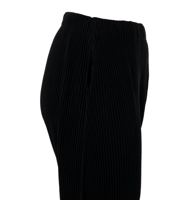 Image 3 of 4 - BLACK - ISSEY MIYAKE Pleats Bottoms 2 featuring a high waist, tapered leg, and two side pockets. 100% polyester. 