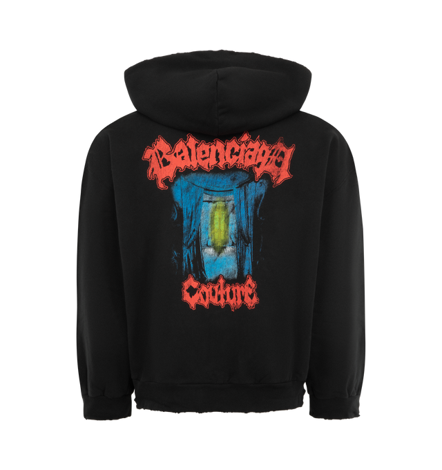 Image 2 of 2 - BLACK - BALENCIAGA Salon De Couture Zip-up Hoodie featuring dry fleece, worn-out details, hood with drawstring, dropped shoulders, double-ended zip fastening, 2 pockets at front, gathered at cuffs and waistline and Salon de Couture artwork printed at front and back. 100% cotton. Made in Portugal.