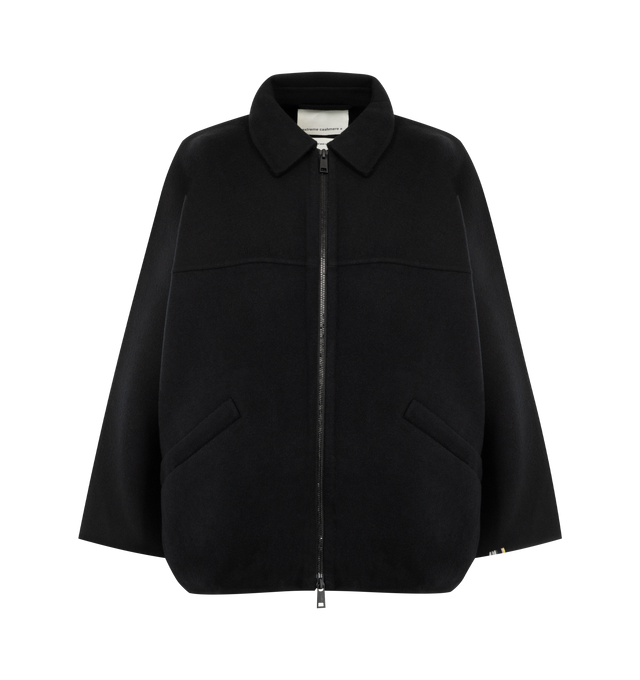 Image 1 of 3 - BLACK - EXTREME CASHMERE Bog Jacket featuring double-faced cashmere, cropped, wide sleeves that expose the wearers wrists, voluminous shape, bloused hemline, a zipper-closure, a pointed collar and two welt pockets. 70% wool, 30% cashmere.