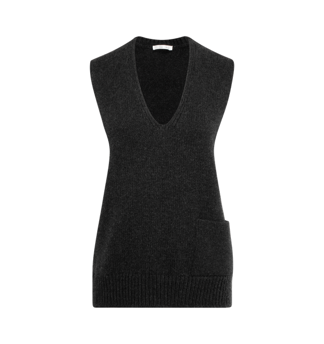 Image 1 of 2 - GREY - THE ROW Marte Vest featuring boxy sweater vest in soft midweight cashmere with v-neckline, single front pocket and ribbed hem. 100% cashmere. Made in Italy.