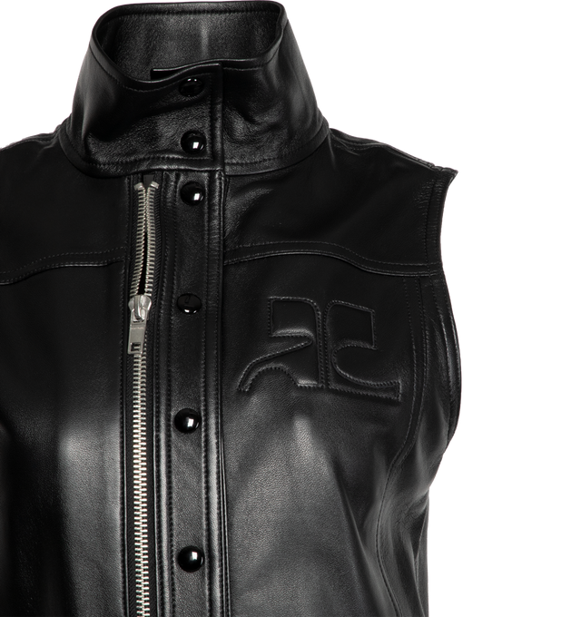 SLEEVELESS ZIPPER LEATHER JACKET (WOMENS)