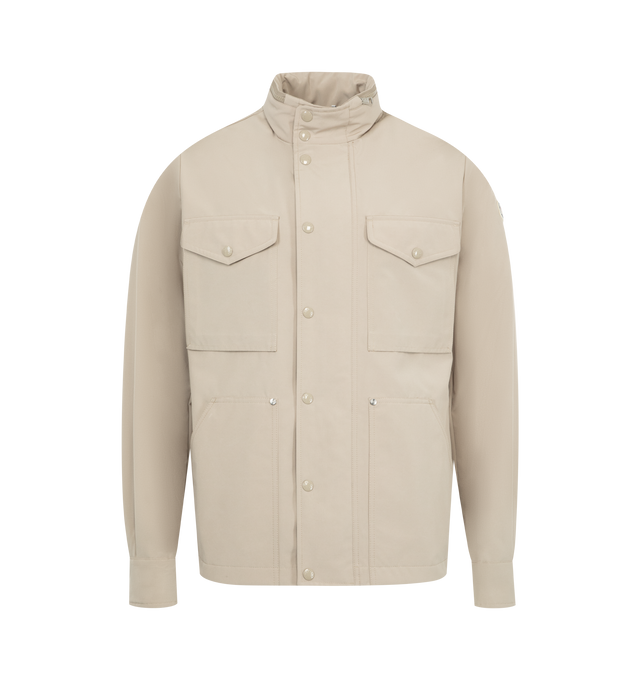 Image 1 of 4 - NEUTRAL - MONCLER Noues Field Jacket featuring micro soft lining, pull-out hood, zipper and snap button closure, zipped pockets and patch pockets with snap button closure. 85% polyester, 15% cotton. Padding: 100% polyester. Made in Romania.