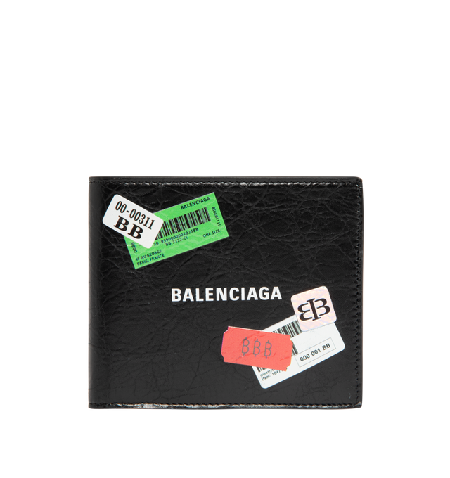 Image 1 of 3 - BLACK - BALENCIAGA Cash Square Folded Wallet in arena lambskin with multicolor printed stickers featuring square folded wallet, Balenciaga logo printed at front, 8 card slots, 2 bill pockets and 2 receipt compartments. L4.3 x H3.7 x W1.1 inch. Lambskin. Made in Italy.