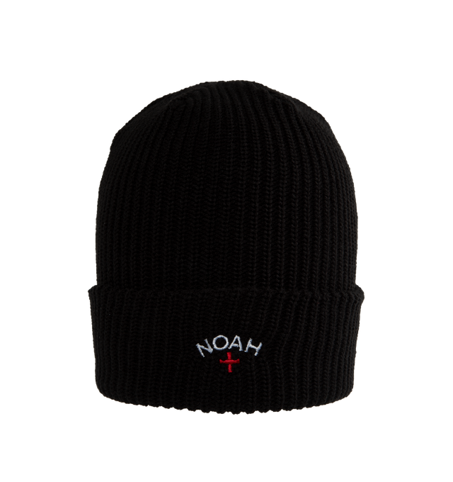 Image 1 of 2 - BLACK - NOAH Core Logo Rib Beanie featuring a foldover cuff detailed with logo embroidery. 100% acrylic. Made in Canada. 