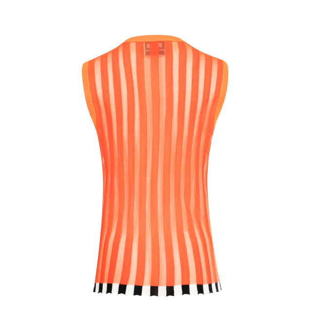 Image 2 of 2 - ORANGE - CHRISTOPHER JOHN ROGERS Pleated Shell Top with Alpaca Trim featuring sheer striped top with round neckline, sleeveless and finished with contrast hem. 42% merino wool, 38% polyester, 11% acrylic, 9% alpaca.