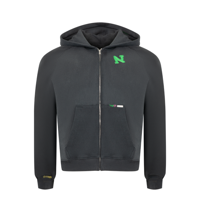 Image 1 of 2 - BLACK - NAHMIAS California Tripping Girlfriend Zip Up Hoodie featuring zip front closure, hood, girlfriend fit, faded vintage look, front pockets and graphic on front and back. 100% cotton.