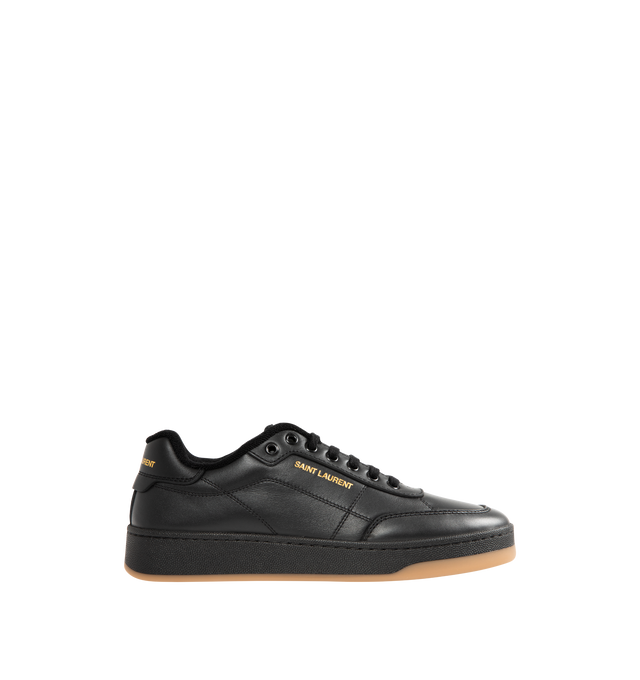Image 1 of 5 - BLACK - SAINT LAURENT SL61 Sneaker featuring low-top, lace up closure, a gold-tone logo signature on the side and back heel counter, signature patch on the tongue and rubber sole. Calfskin. Made in Italy.