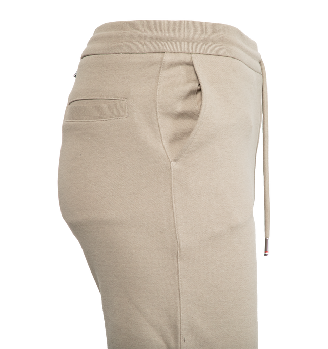 Image 3 of 3 - NEUTRAL - THOM BROWNE cotton sweat shorts with pull-on elasticized waist featuring drawcords and stripe detail at leg. 