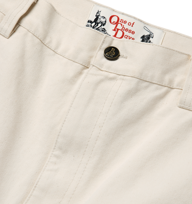 Image 3 of 5 - WHITE - ONE OF THESE DAYS If Not For The Rest Of Time Painters Pants featuring cotton-canvas carpenter pants with cowboy iconography, triple-needle stitching, reinforced belt loops, heavyweight twill pocket bags, zip fly with button closure, front slant pockets, back patch pockets, tool pocket and hammer loop. 100% cotton.