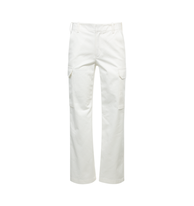 Image 1 of 3 - WHITE - NILI LOTAN Leofred Cargo Pant featuring flat front, mid-rise, relaxed straight leg, cargo pocket details, back pocket flaps and hidden button closure. 98% cotton, 2% elastane. Made in USA. 