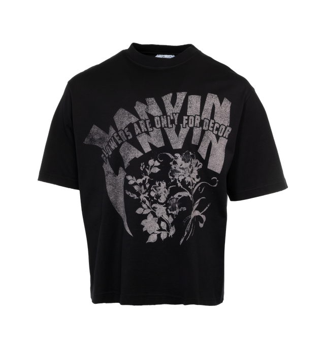 Image 1 of 2 - BLACK - LANVIN LAB X FUTURE Printed T-Shirt featuring rib knit crewneck, short sleeves and logo graphic printed at front. 100% cotton.  