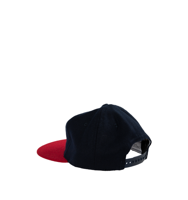 Image 2 of 2 - NAVY - ONE OF THESE DAYS EBBETS WOOL HAT featuring front embroidered graphic detail, back adjustable strap and soft melton fabric. 100% wool. 