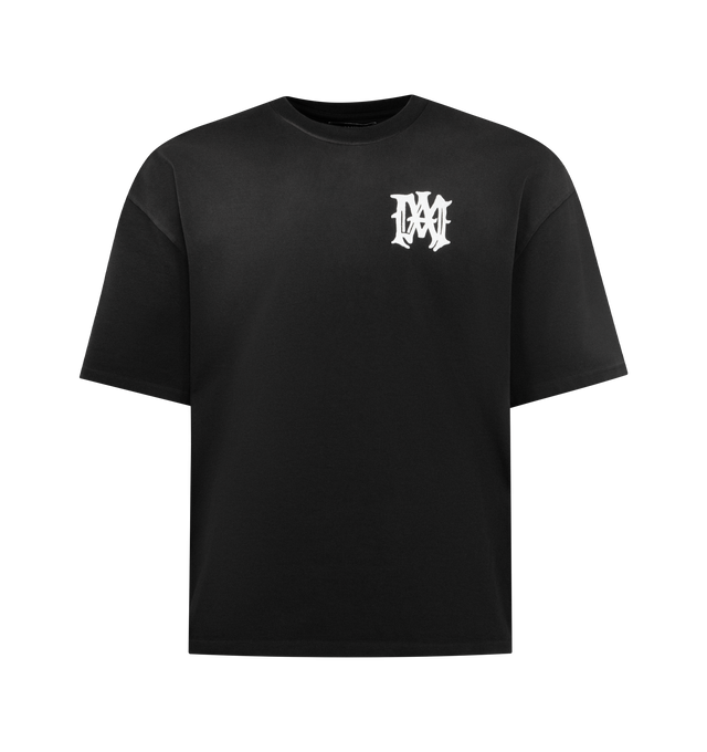 Image 1 of 2 - BLACK - AMIRI Hollywood Oversized T-shirt featuring rib-knit crewneck, logo appliqu at chest, logo and text appliqus at back and dropped shoulders. 100% cotton. Made in Italy.
