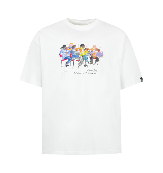 Image 1 of 2 - WHITE - MARTINE ROSE Oversized T-shirt featuring cotton jersey T-shirt, rib-knit crewneck, short sleeves and graphic at front. 100% cotton. Made in Portugal.