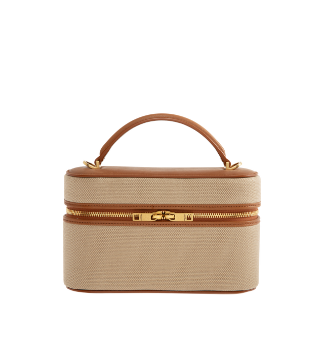 Image 1 of 3 - BROWN - SAINT LAURENT Gaby Mini Vanity Bag in canvas with smooth leather trims featuring a leather top handle and trims, detachable shoulder strap, zip closure and a discreet internal card slot. 18cm x 11cm x 6.5cm. Canvas. Leather lining. Made in Italy.