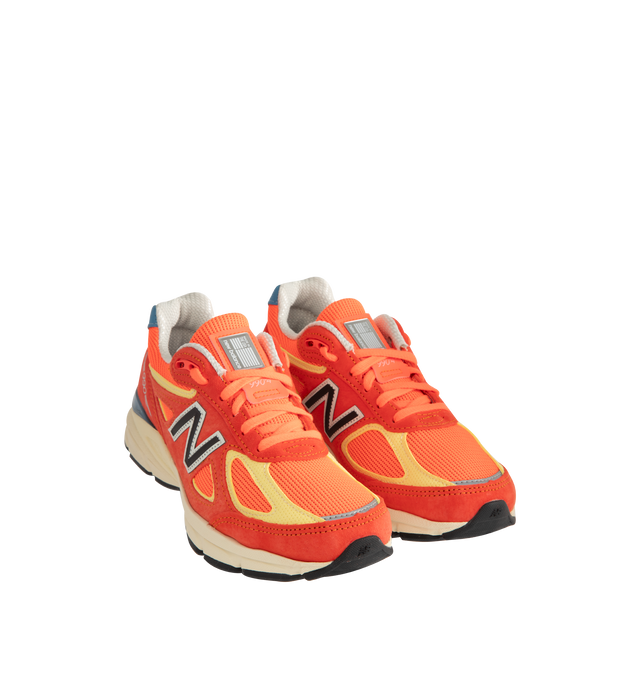 Image 2 of 5 - RED - New Balance Mens Made in USA 990v4 Sneakers feature a mesh upper with premium suede and synthetic overlays. Designed with ABZORB heel and forefoot cushioning, ENCAP and C-CAP midsole technology, reflective accents, and a durable NDurance rubber outsole. Upper: Mesh, Suede, Synthetic, and Pig Leather; Midsole: ENCAP and C-CAP; Outsole: NDurance Rubber. Made in the USA.