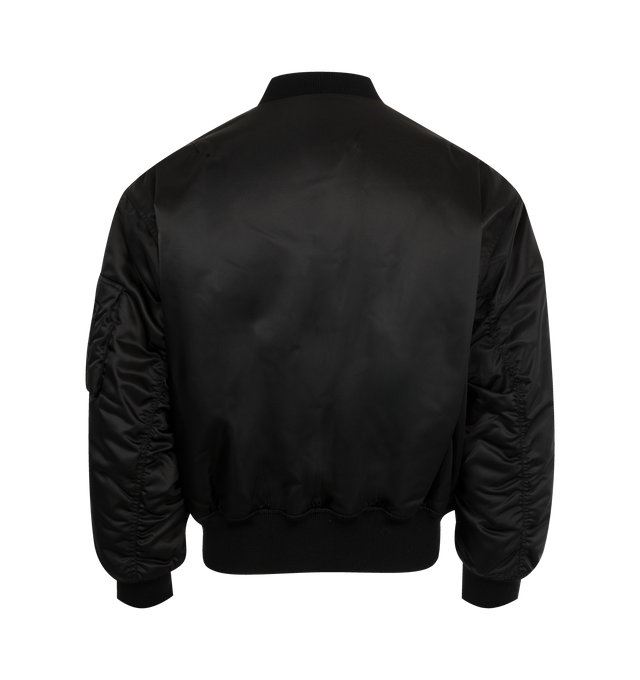 Image 2 of 3 - BLACK - SAINT LAURENT Bomber Jacket made with recycled polyamide featuring ribbed trims, viscose and cotton lining, front zip closure, water-repellent, two jetted pockets with snap-button flap at the front, one zip pocket on the sleeve and baseball collar. 100% polyamide. Made in Italy.