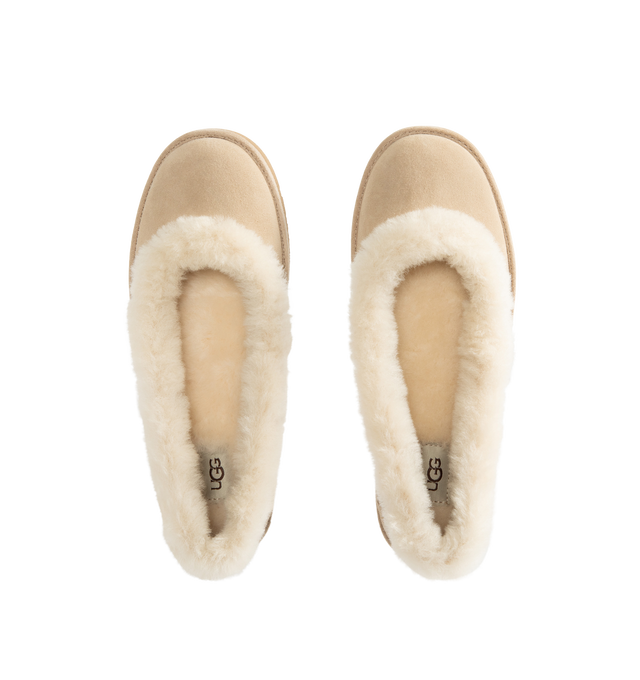 Image 4 of 4 - NEUTRAL - UGG women's Zora ballet flat crafted with a suede upper, plush sheepskin and lamb sockliner, a lightweight sugarcane EVA outsole, UGG Logo, heat-embossed and woven label with The UGG Logo on insole.
