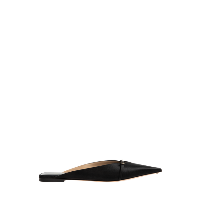 Image 1 of 4 - BLACK - TOM FORD Satin Julianne Mule featuring a pointed toe and with an iconic signature T hardware on the vamp. 68% viscose, 32% silk. Made in Italy