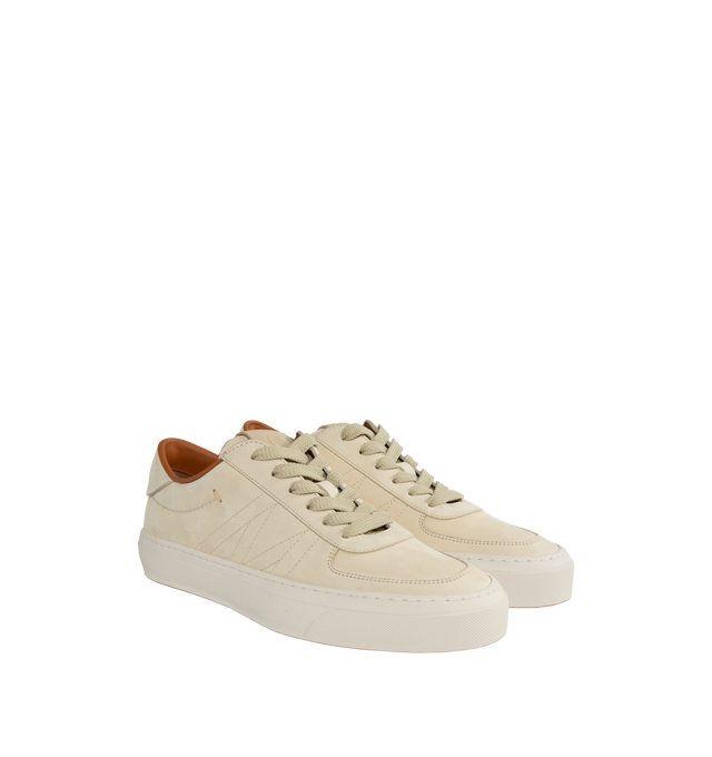 Image 2 of 5 - WHITE - MONCLER Monclub Low Top Sneakers featuring nubuck upper, leather insole, rubber sole and lace closure. Sole height 3 cm. 