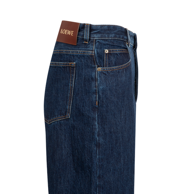 Image 3 of 3 - BLUE - LOEWE Jeans in medium-weight cotton denim featuring relaxed fit, regular length, mid waist, curved leg, concealed zip fly, five pocket style and LOEWE embossed leather patch placed at the back. 100% cotton. Made in Italy.