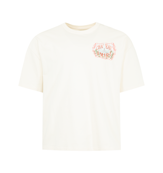 Image 1 of 2 - WHITE - AMIRI Chateau Sketch Oversized Tee featuring a relaxed fit, crew neck, short sleeves and logo graphics on front and back. 100% cotton. Made in Italy.