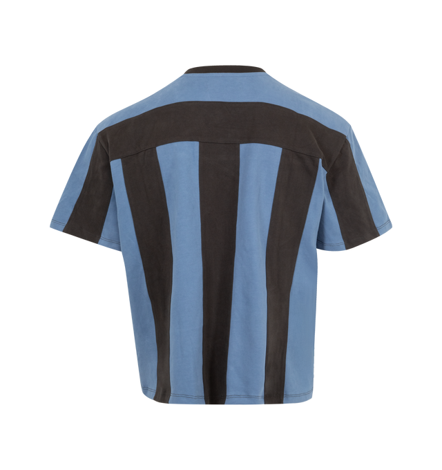 Image 2 of 2 - BLUE - NAHMIAS Soccer Jersey featuring logo printed on front, colorblocking stripes, short sleeves and boxy fit. 100% cotton.