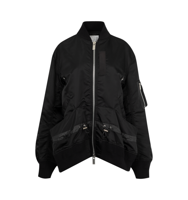 Image 1 of 3 - BLACK - SACAI Nylon Twill Blouson featuring stand collar, bomber jacket, ribbed trim, zipper front closure and front pockets. 100% nylon.
