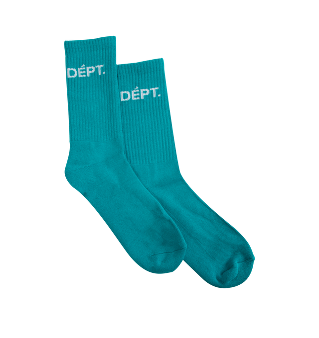 Image 1 of 2 - BLUE - GALLERY DEPT. Dept Socks featuring ribbed ankles and logo printed on either side. 100% cotton.