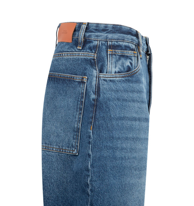 Image 3 of 3 - BLUE - STUDIO NICHOLSON Volume Jeans featuring exaggerated, balloon-shaped leg, button fastening, classic five pockets, belt loops and logo patch to the rear. Cotton.