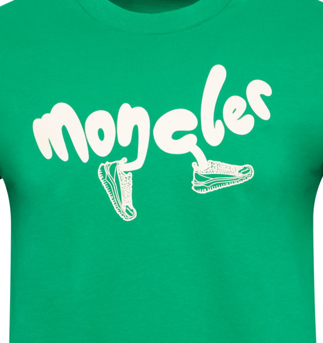 Image 2 of 2 - GREEN - MONCLER Logo T-Shirt featuring cotton jersey, crew neck, short sleeves and printed logo on the chest. 100% cotton. Made in Turkey. 