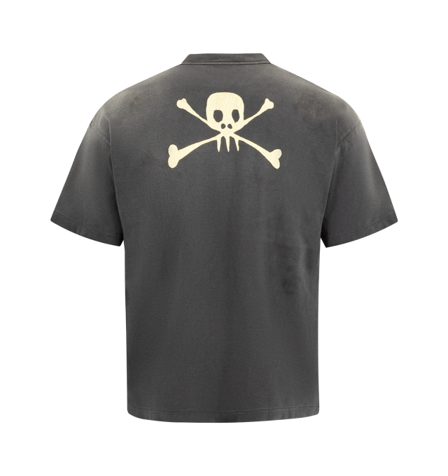 Image 2 of 2 - BLACK - SAINT MICHAEL Saint Patorol Tee featuring worn-in and distressed design, ribbed crewneck, short sleeves and graphic print on front and back. 100% cotton. Made in Japan.