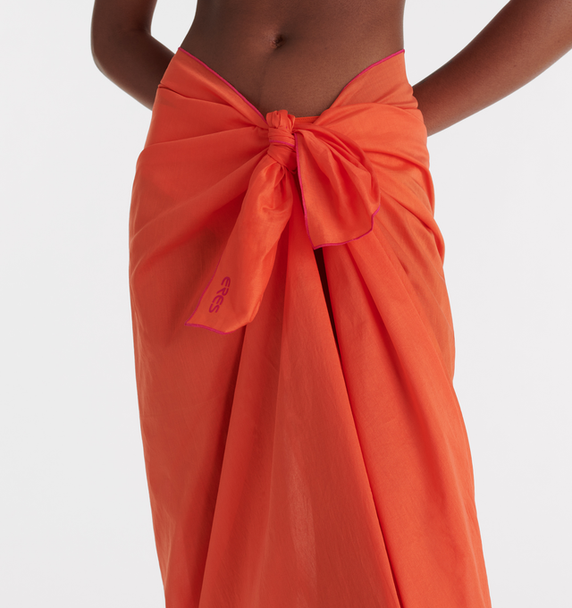 Image 4 of 4 - ORANGE - ERES Cabine Sarong featuring contrasting trims and ERES logo in the lower right corner. Dimensions: 100x150cm. 100% Cotton. Made in Bulgaria. 