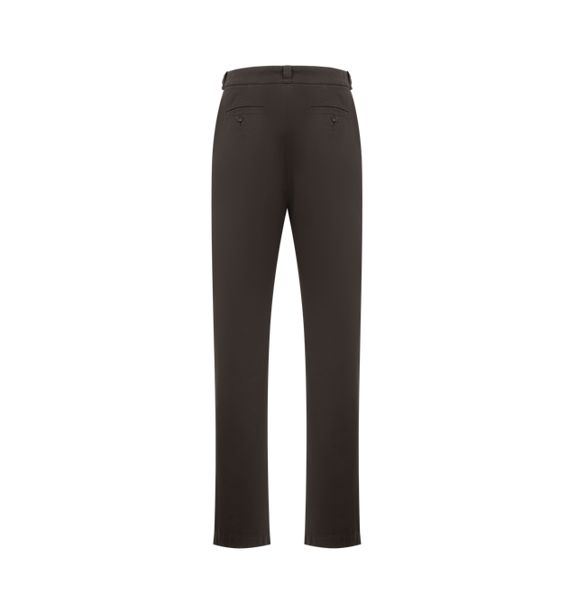 Image 2 of 3 - BROWN - THE ROW Ottis Pant in Cotton and Cashmere featuring mid-rise, button zip closure, straight leg, side slash pockets and buttoned back welt pockets. 95% cotton, 5% cashmere. Made in Italy.