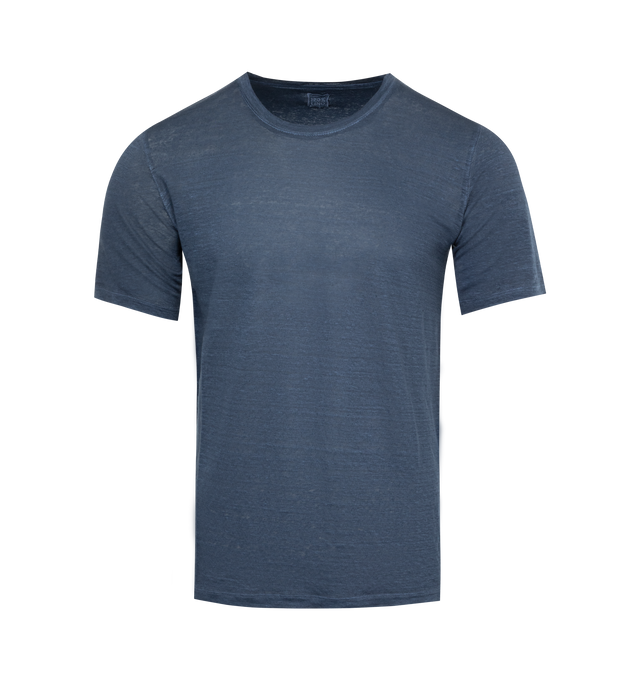 Image 1 of 1 - NAVY - 120% LINO SS Crew Tee featuring crew neck, short sleeves and straight hem. 100% linen.