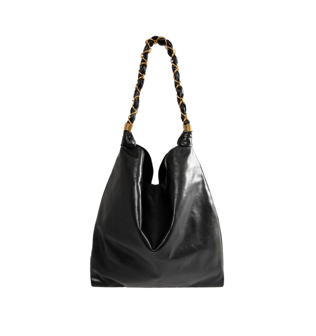 Image 1 of 4 - BLACK - Saint Laurent Womens Shoulder Bag is crafted from smooth calfskin leather. Features a woven CASSANDRE chain shoulder strap, cotton lining, bronze-tone hardware, and spacious interior. Dimensions: 46 38 25 cm; Strap Drop: 36 cm. Main Material: Calfskin Leather; Hardware: Brass; Lining: Cotton. Made in Italy.