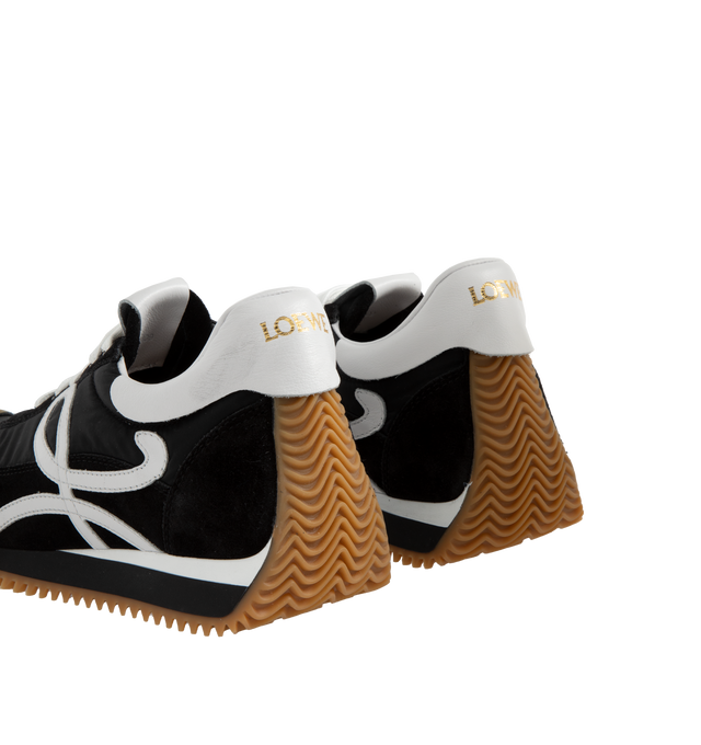 Image 3 of 5 - BLACK - LOEWE Lace-up runner sneaker crafted from nylon and brushed suede, featuring an L monogram on the quarter and gold embossed LOEWE logo on the backtab. The textured honey-coloured rubber outsole extends to the toe-cap and on to the back of the heel. Made in Italy.