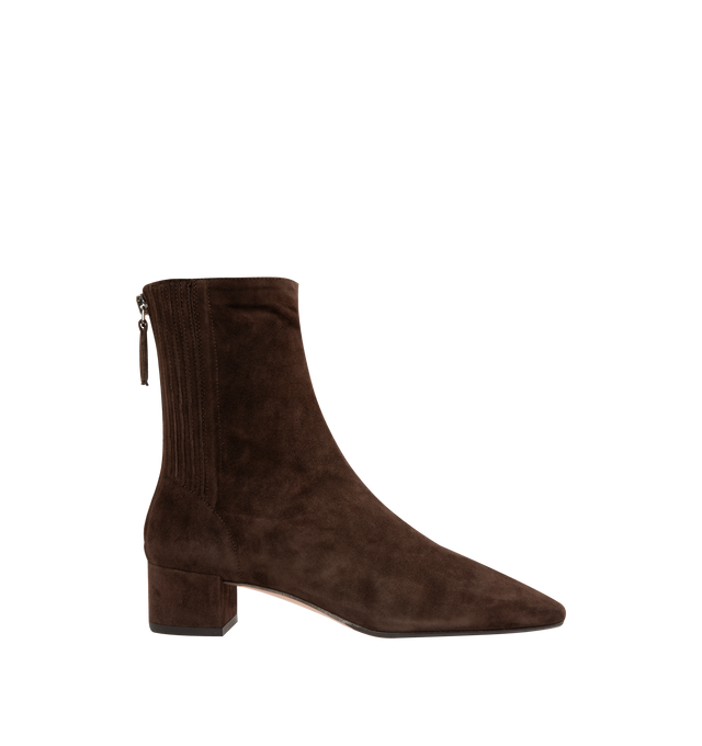 Image 1 of 4 - BROWN - AQUAZZURA Saint Honor Booties with 35mm heel featuring a square toe, back zipper and covered block heel. Suede.