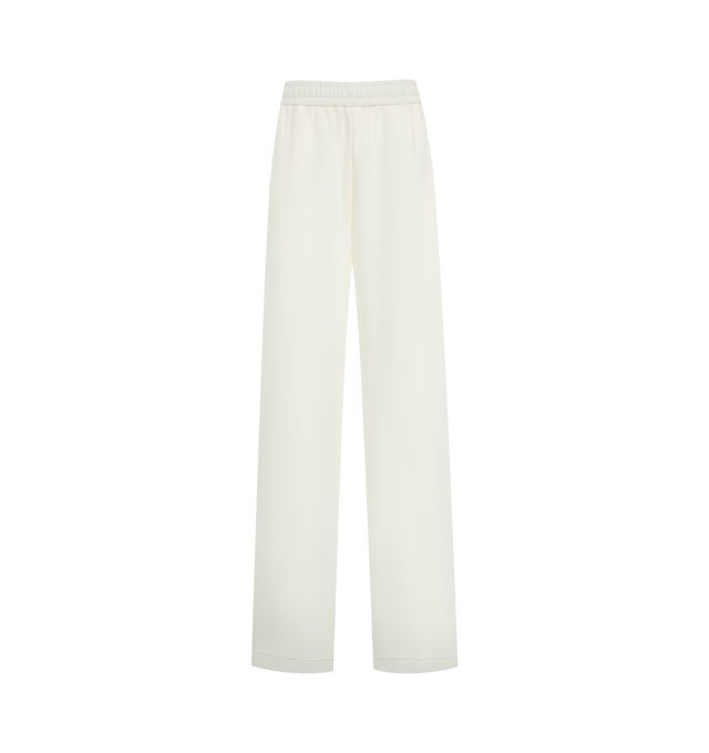 Image 1 of 1 - NEUTRAL - Moncler Womens Logo Cotton Blend Sweatpants are crafted from a cotton blend double knit. Features an elasticized waistband, side pockets, embroidered logo lettering, and logo patch detailing. Base Fabric: 88% Cotton, 12% Polyamide / Nylon; Pocket Lining: 100% Cotton. Made in Turkey.