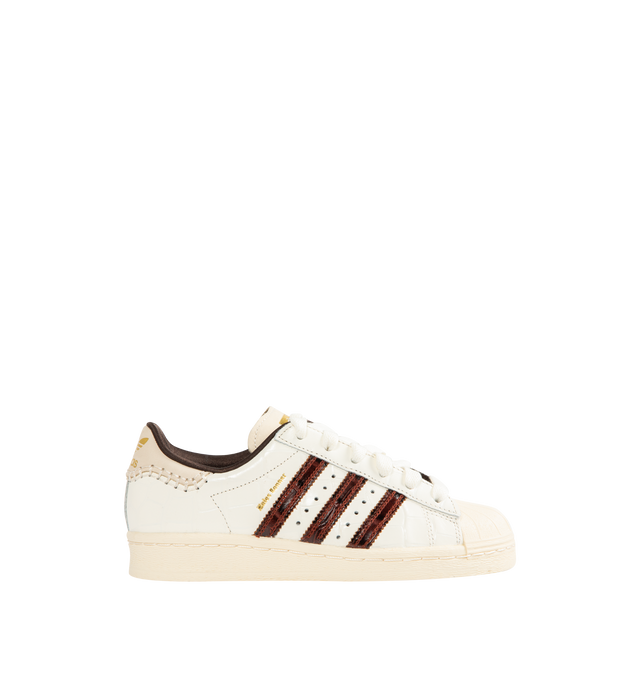 Image 1 of 5 - WHITE - ADIDAS X WALES BONNER Superstar Sneaker featuring leather upper, croc-embossed finish, contrast logo accents, removable insole, textile lining, lace-up closure, round toe and rubber sole.