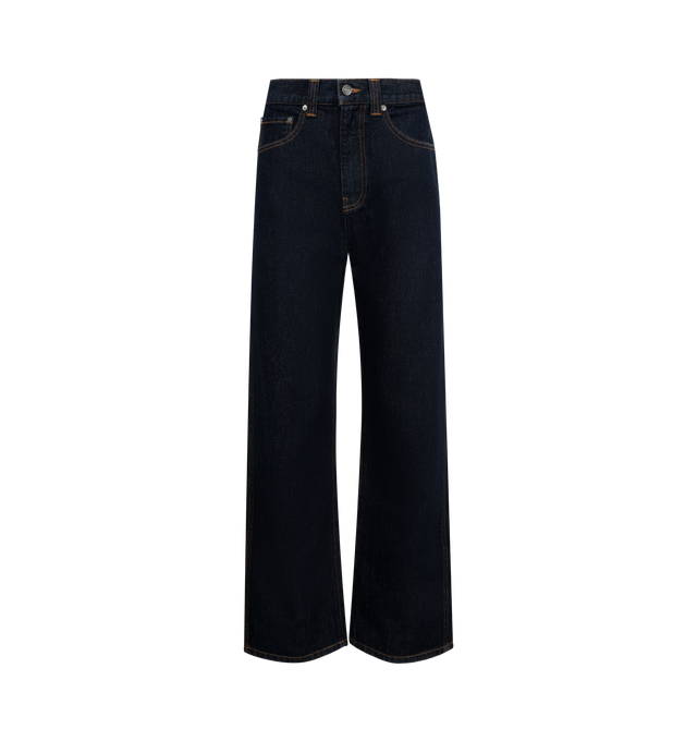 Image 1 of 3 - BLUE - KHAITE Bonnie Jean featuring a relaxed silhouette that combines classic five-pocket denim detailing with a dropped rise. Finished by hand. 100% cotton.