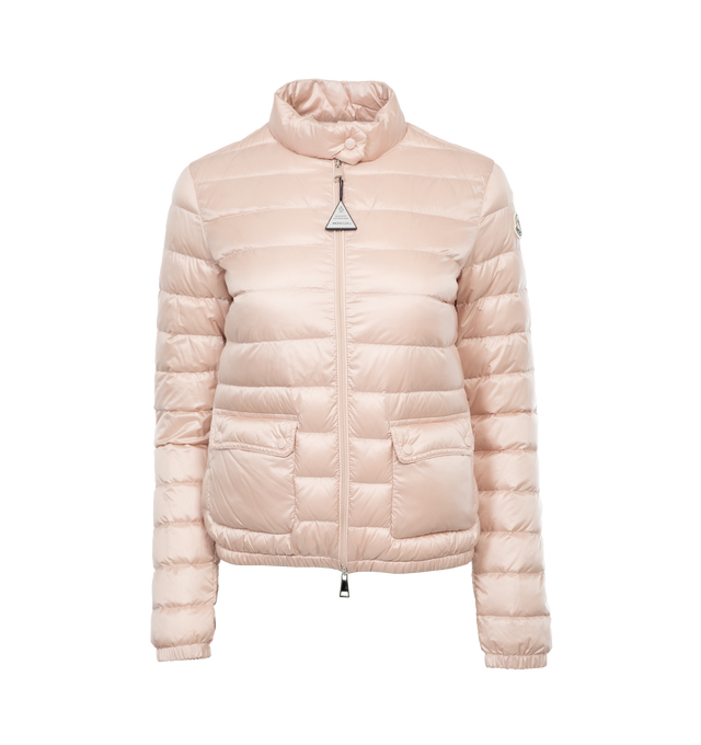 Image 1 of 3 - PINK - MONCLER Lans Short Down Jacket featuring tech fabric with down fill, standup collar featuring snap buttons, zip-up closure, flap pockets and logo patch at sleeve. 100% polyamide/nylon. Padding: 90% down, 10% feather. Made in Armenia. 