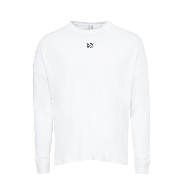 Image 1 of 2 - WHITE - LOEWE Oversized Fit T-shirt featuring oversized fit, regular length, crew neck, long sleeves, ribbed cuffs and anagram embroidery placed at the front. 100% cotton. Made in Portugal. 