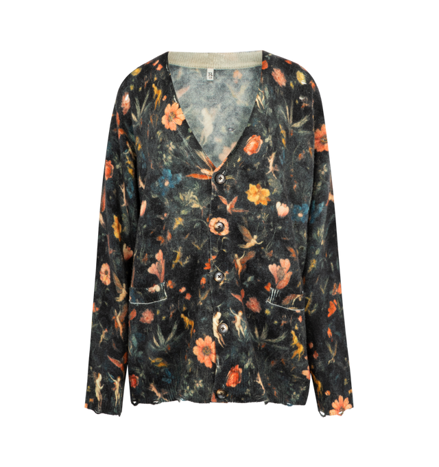 Image 1 of 2 - MULTI - R13 Printed Boyfriend Cardigan featuring front button closure, v-neck design, ribbed trim, long sleeves and printed throughout.